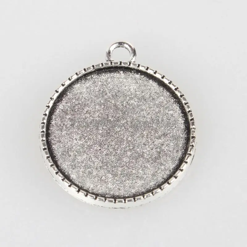 Vintage Tibetan Style Alloy Carved Bird Double Sided Pendant Cabochon Bezel Settings, Antique Silver, Flat Round Tray: 25mm;