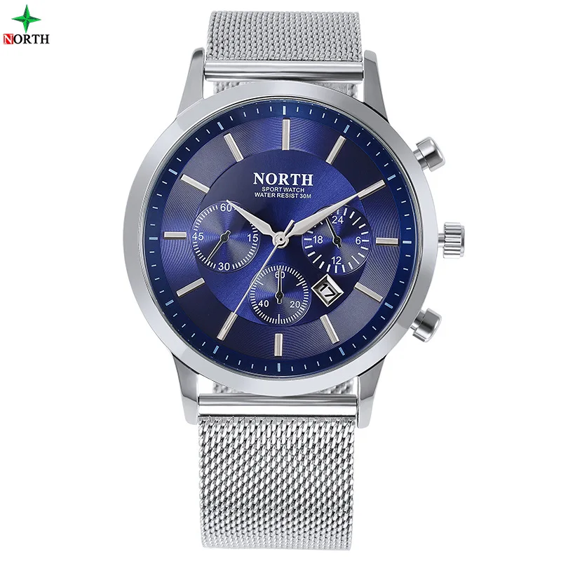 

North Fashion Casual Watch Men Unique Blue Steel Quartz Calendar Male Watches Luxury Waterproof Business Clock For Man 6009