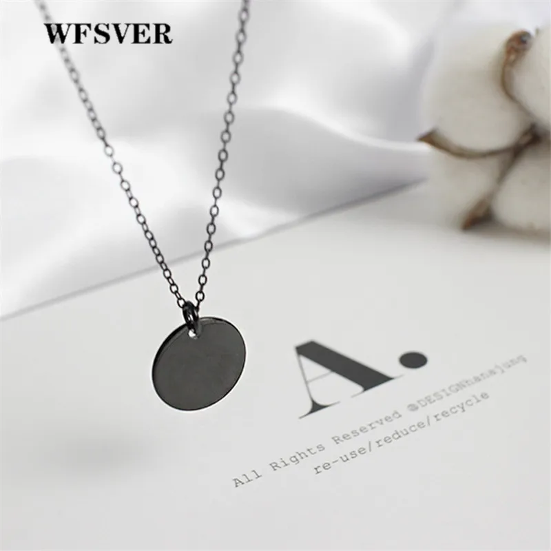 

WFSVER Korea Style 925 Sterling Silver Black Round Pendant Necklace For Women Personality Pendant Necklace Fine Jewelry Gift