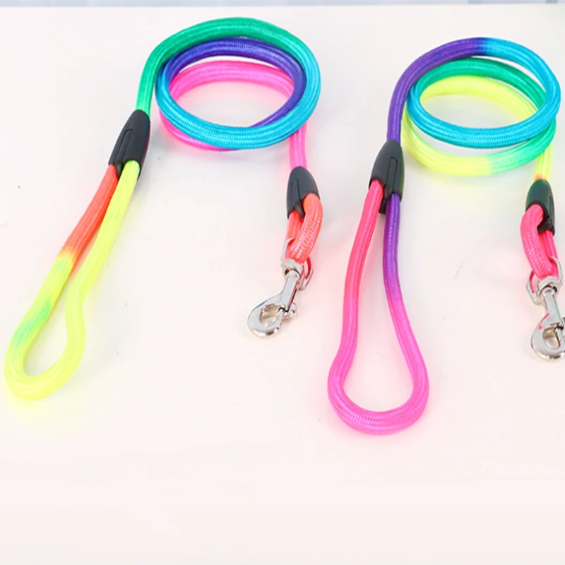 

1 Pcs Nylon dog chains Belt New Collars Colorful colors Pet Dog Traction Rope Rainbow Colorful Weave Round Training Leashes