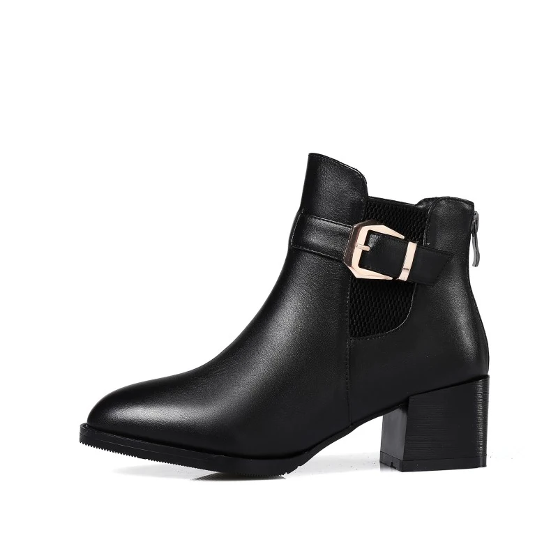 

2019 autumn and winter women's shoes leather leather boots thick with mid-heeled boots professional work large size women's boot