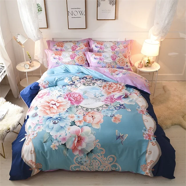 FADFAY ホームテキスタイル フローラル寝具 素朴な寝具 美しい花模様の寝具 ウェディングベッドカバー ツイン フル クイーン キング 4点ベッド 