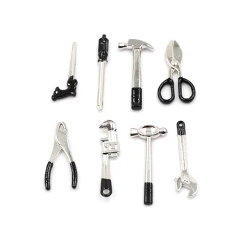 

1:12 8pcs Metal Hand Tool 2 Hammers Dolls House Miniature Set 1 Scissors/wrench/caliper/screwdriver/plier/saw
