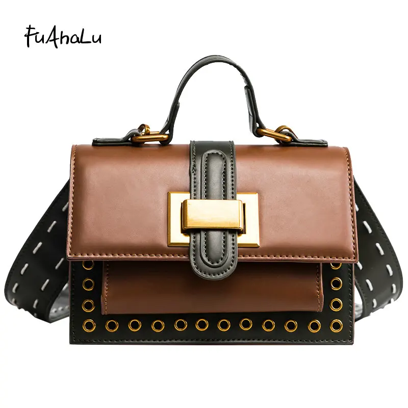 

FuAHaLu New women's retro wild fashion small square shoulder bag wide shoulder bag