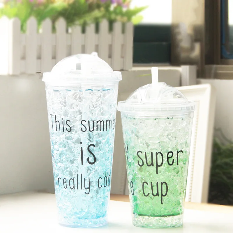 

Cute Innovative Plastic Straw Cup Double-layer Drink Shaker with Lid Large Capacity Water Bottle 550ML Kawaii