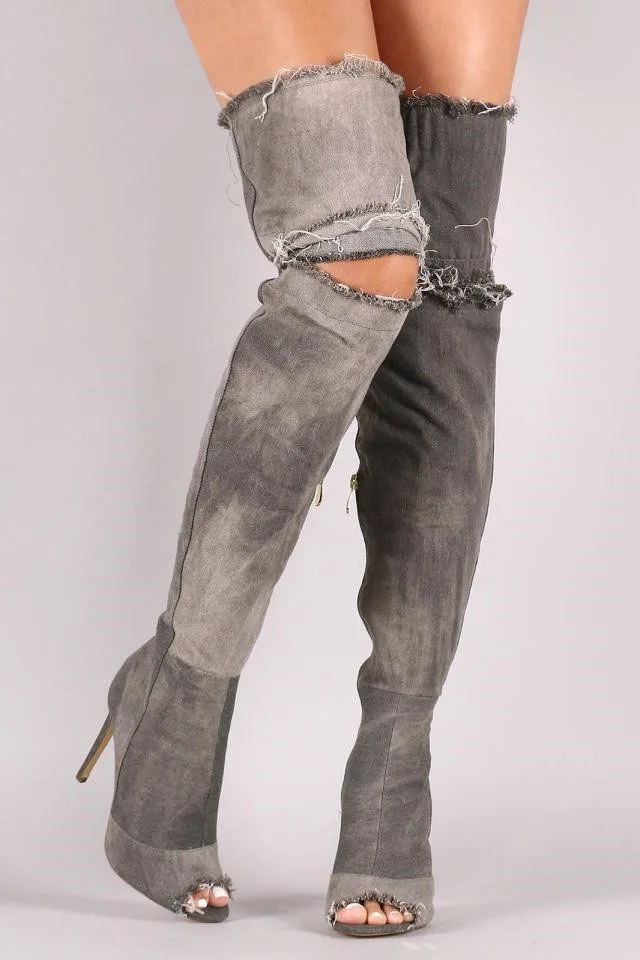 open toe thigh high boot