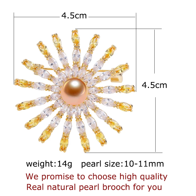 ZHBORUINI Женская Брошь с натуральным пресноводным жемчугом Золотая круглая брошка