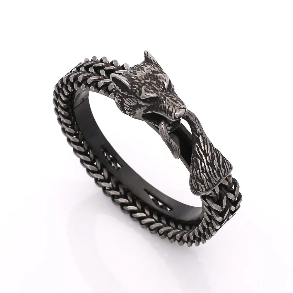 

JSBAO New Arrivals 12MM*22CM Fashion Men Charm Bracelet Stainless Steel Punk Bracelet Retro Classical Wolf Bracelet Jewelry
