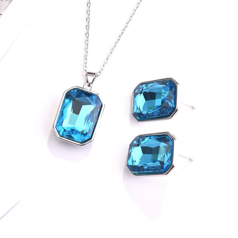 Mosaic Sea Blue Pendant Stud Earrings Set Europe and America Party Engagement Accessories | Украшения и аксессуары