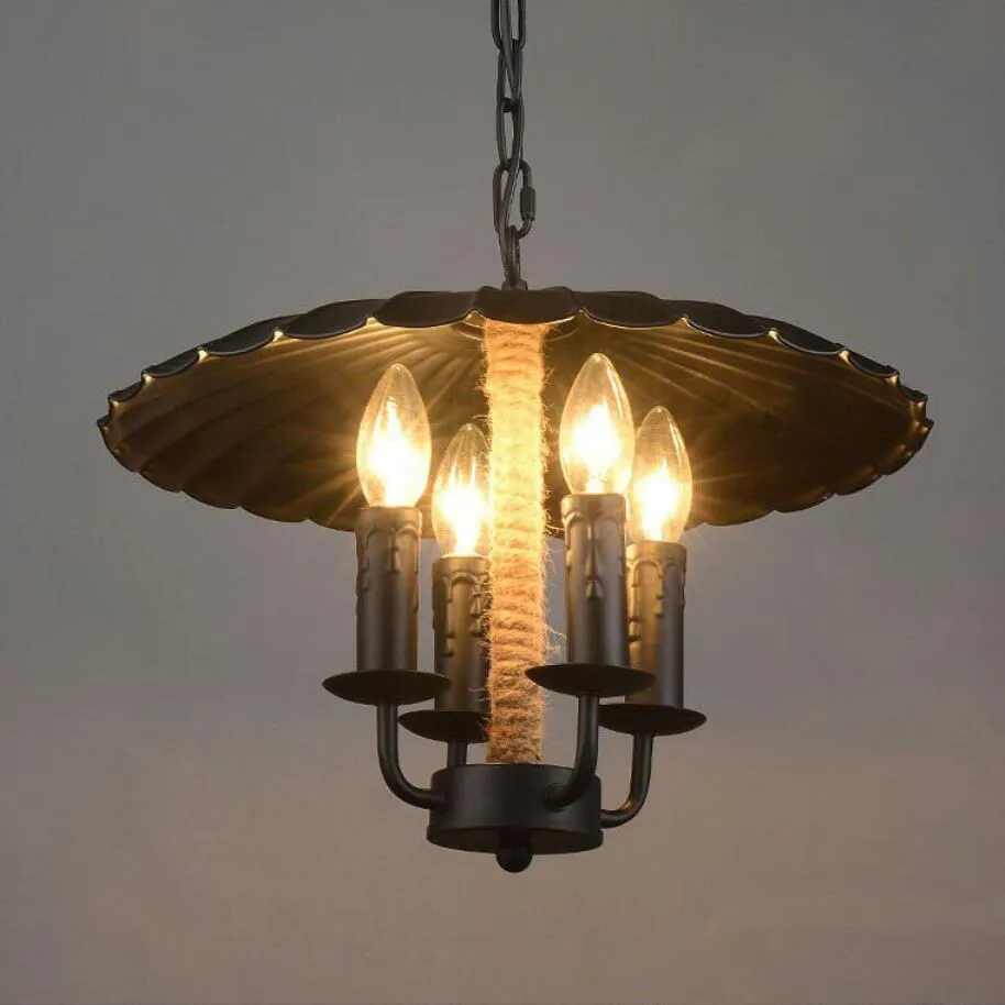 European retro Iron Chandelier led lamps creative umbrella Chandeliers