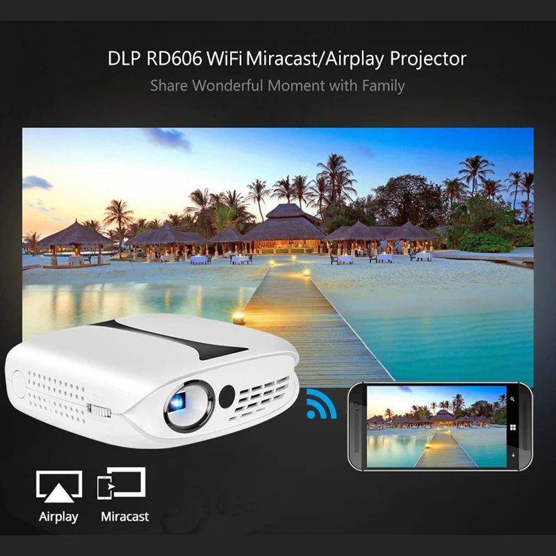 Rigal DLP 3D мини проектор 1000 люмен Поддержка Wi Fi беспроводной синхронизации дисплей