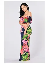 Women Summer Tropical Floral Print Strapless Boho Maxi Long Dress L51344