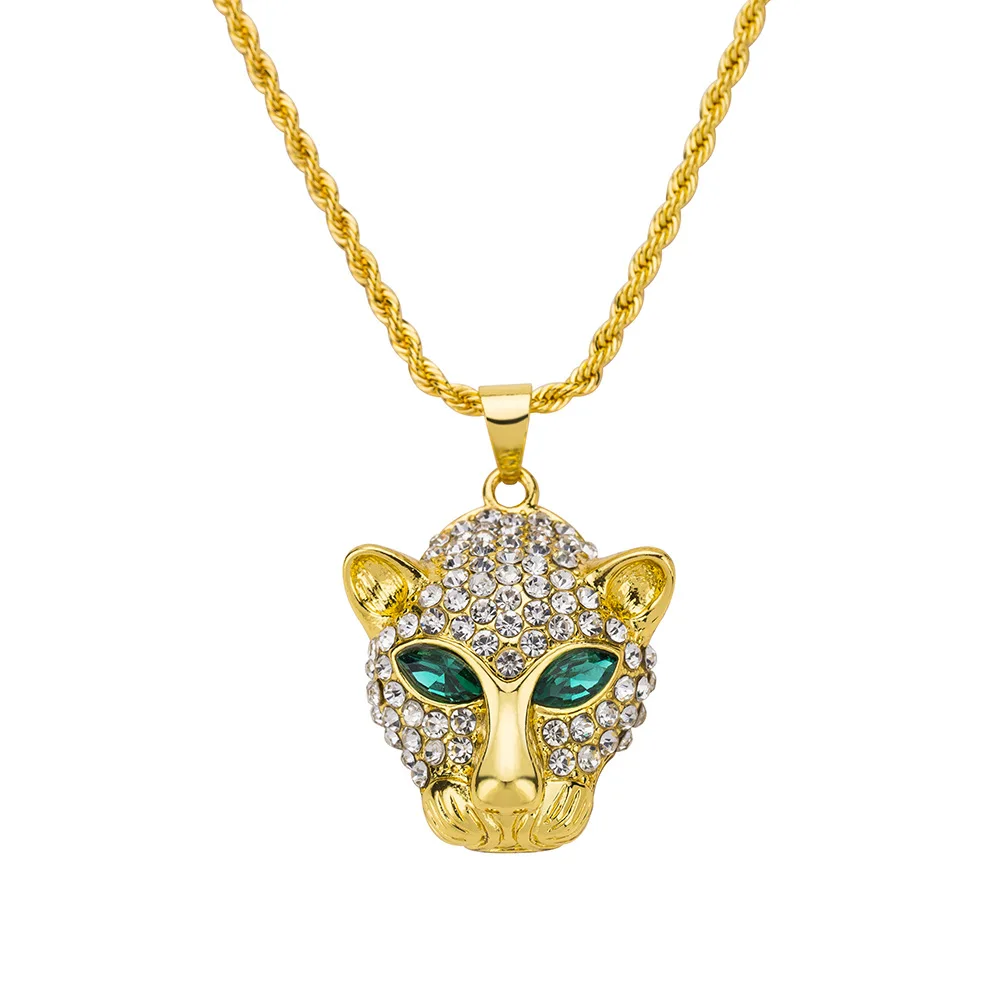

New necklace, hip-hop leopard head necklace, European and American fashion crystal-inlaid Pendant