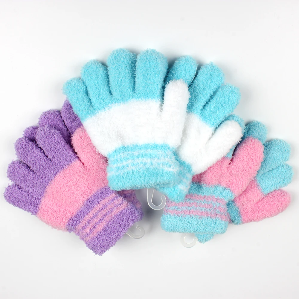 Multi Color Warm Winter Children Gloves Kids Boy Coral Finger Gloves