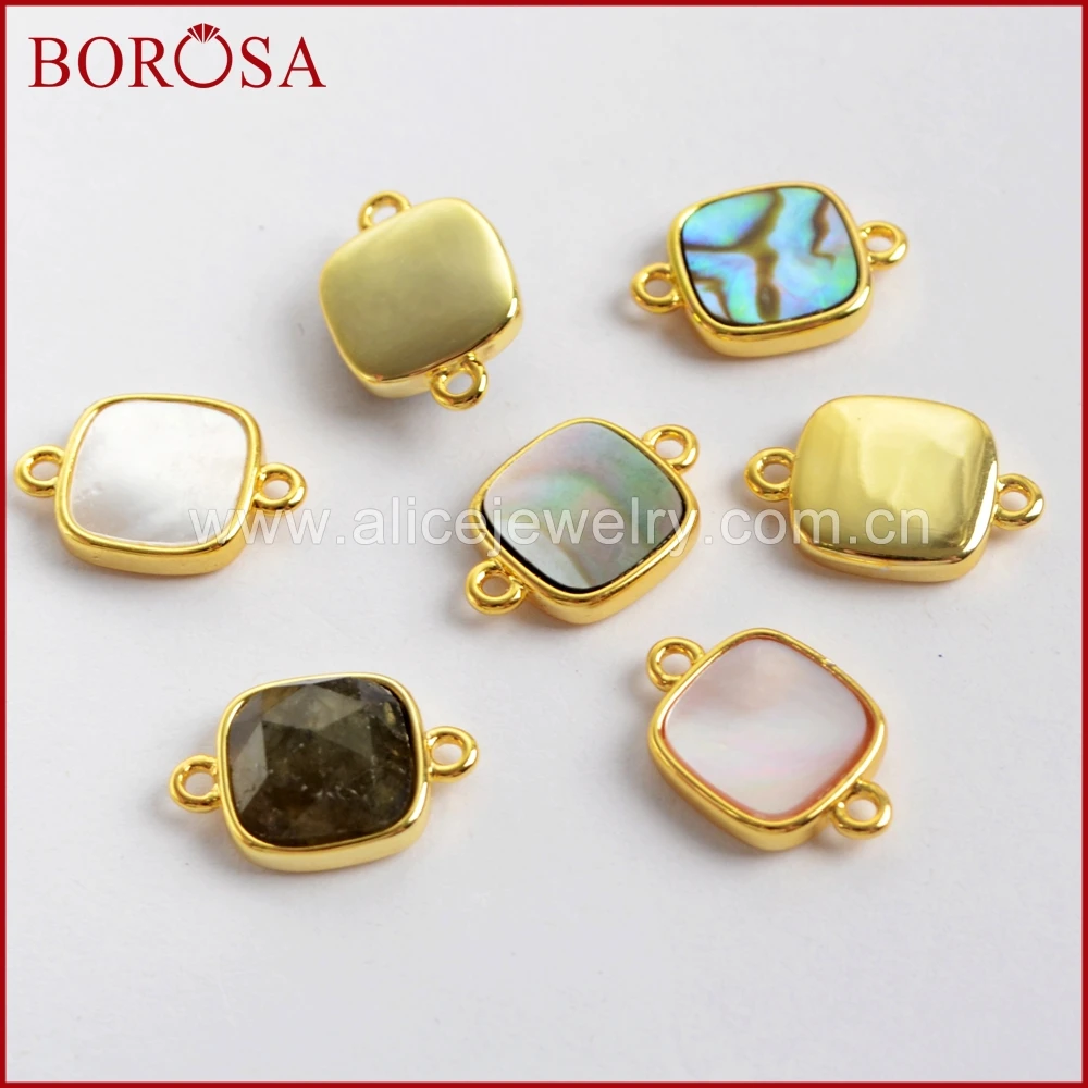 

BOROSA 10PCS 11x11mm Square Multi-kind Faceted Druzy Stones Connectors Natural Shell Double Charms Jewelry for Bracelet WX987