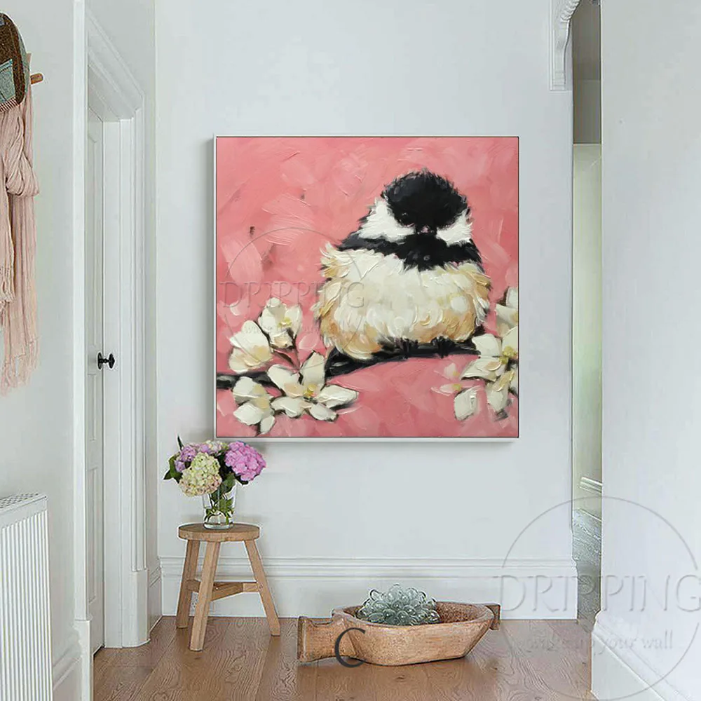 Chickadee Painting Bird Original Art Small Impasto Painting Animal Oil Art 8 by 8 by JuliyaFineArt
