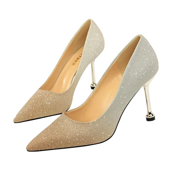 

Women Shoes Sexy Sequins Women Pumps Pointed Toe Rainbow Colour Shoes Fahsion Woman Wedding Party High Heels Pink
