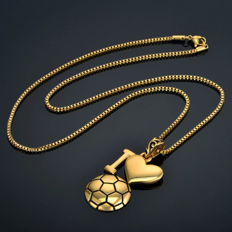 I Love ожерелье с футбольной подвеской ювелирные изделия, нержавеющая сталь золотое ожерелье-сердце подарок для женщин/мужчин Прямая поставка