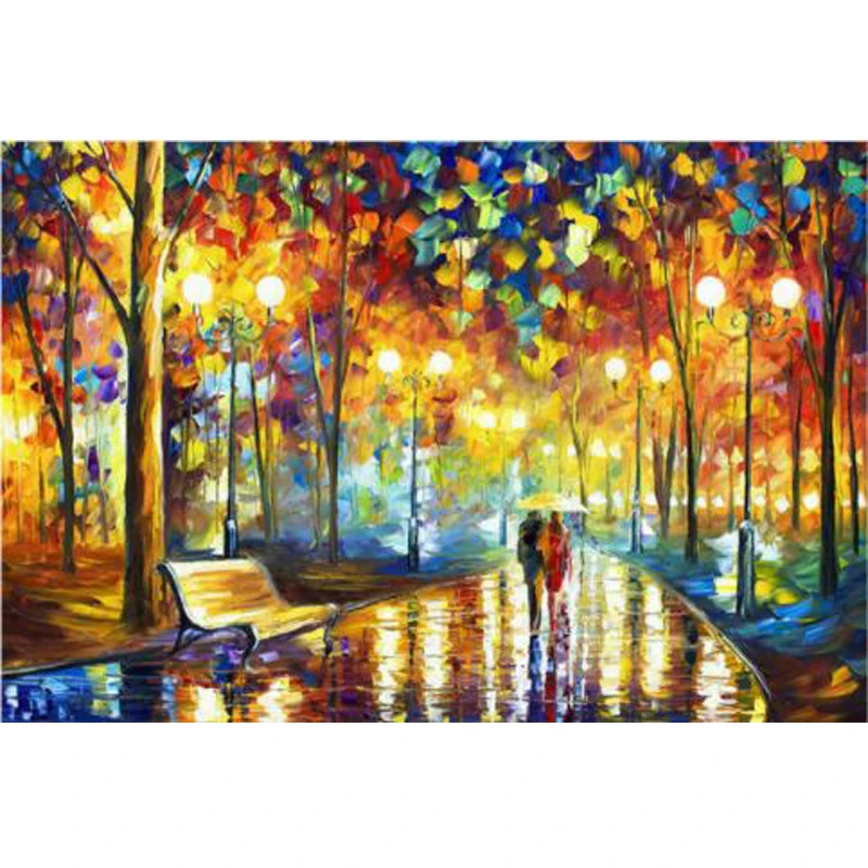 

Adult 1000 Pieces Walking Rain Difficult Noctilucent Puzzles Educational Rain Landscape Puzzle without Box and Inside Pictures