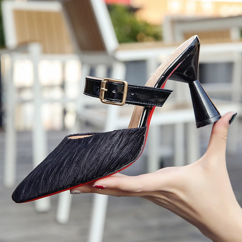pointed toe open heel flat slide mules