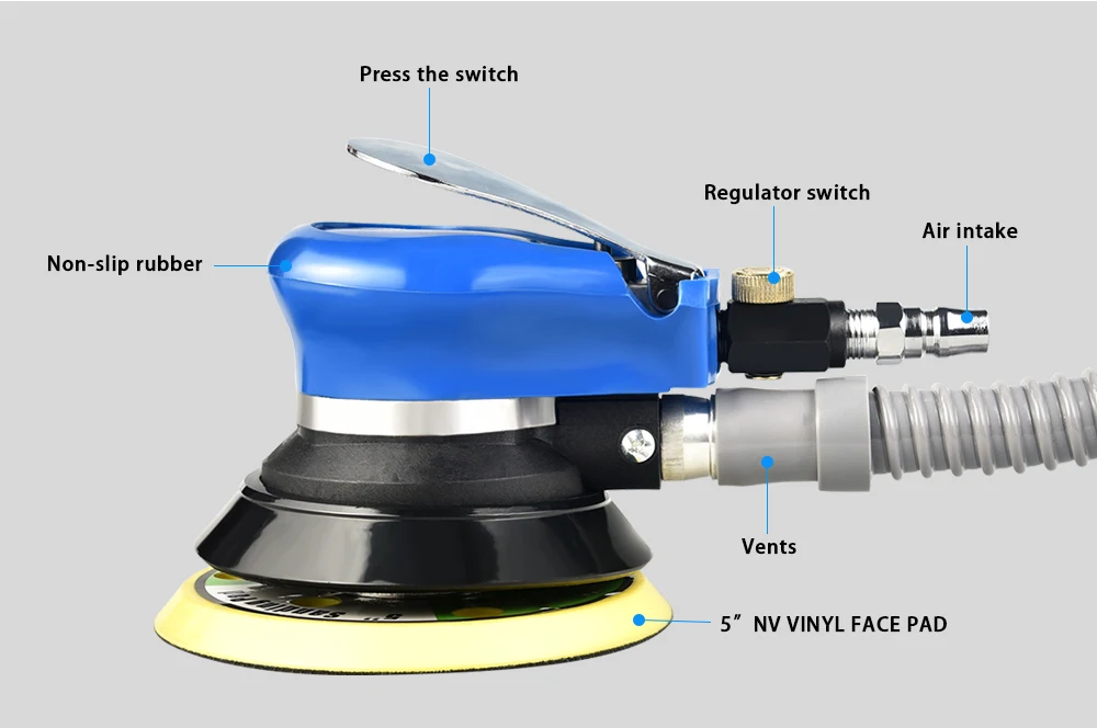 Полировщик для автомобиля, низкая вибрация, ладонь, воздушный шлифовальный аппарат, произвольный орбитальный детализатор, восковая полировка, полировальная подушка, воздушный инструмент, 5 дюймов