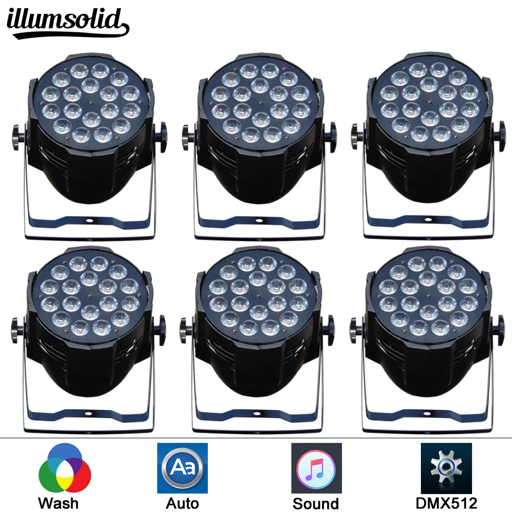 

6pcs /lot 18x12w Wash Par light DMX Lights DJ Par 64 RGBW LED Par Light for DJ Party Disco