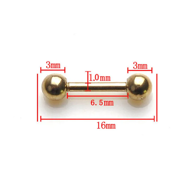 316L штанга нержавеющая сталь 17 г язык кольца Лабрет ниппель Бар кольцо пирсинг ювелирные изделия 1,4 мм 19 мм Длина 5 шт. золото черный - Окраска металла: BB110