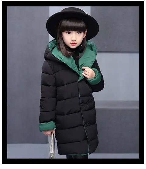 New Girls' cotton coats, long thick padded cotton suits, big boys and girls, wearing cotton jackets on both sides