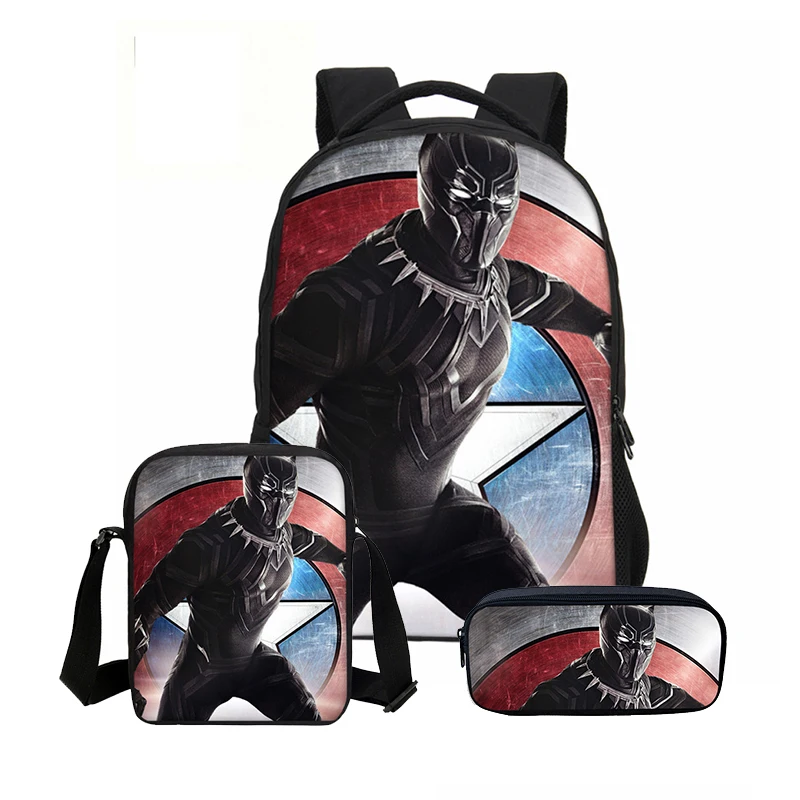 

VEEVANV 3 PCS/SET Black Panther Marvel School Backpacks For Teenage 3D Printing Bookbag Boys Casual Laptop Backpack For Boy Girl