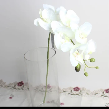 

White Artificial Raw Silk Butterfly Orchid Silk Flower Bouquet 7 Flower Heads Wedding Flowers Party Decor