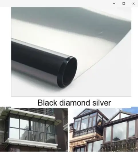 

Black Diamond Silver Waterproof Window Film One Way Mirror Silver Insulation Stickers UV Rejection Privacy Tint Films Decoration