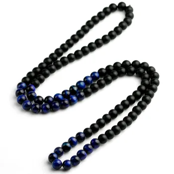 

Natural Matte Black Onyx With Blue Tiger's Eye Stone 8MM Beads Necklace Men Necklaces Women Necklaces Fashion Jewelry New Design