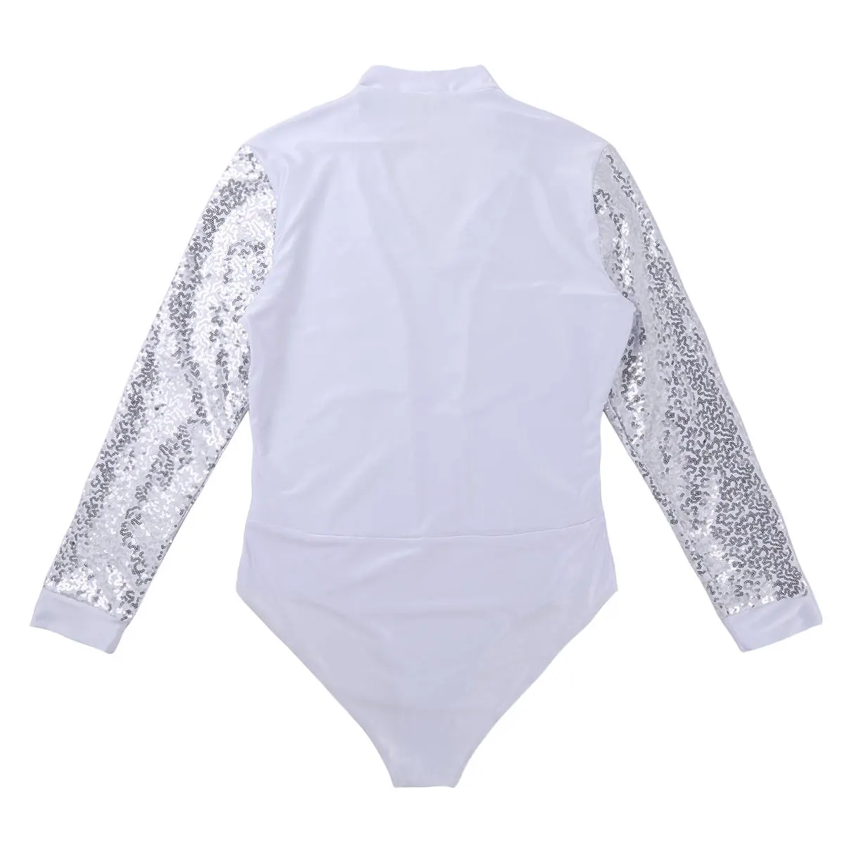 Men Leotard Ballet Bodysuit One piece Shiny Sequins V Neck Long Sleeves High Cut Dance Shirt Short Unitards Leotard Bodysuit