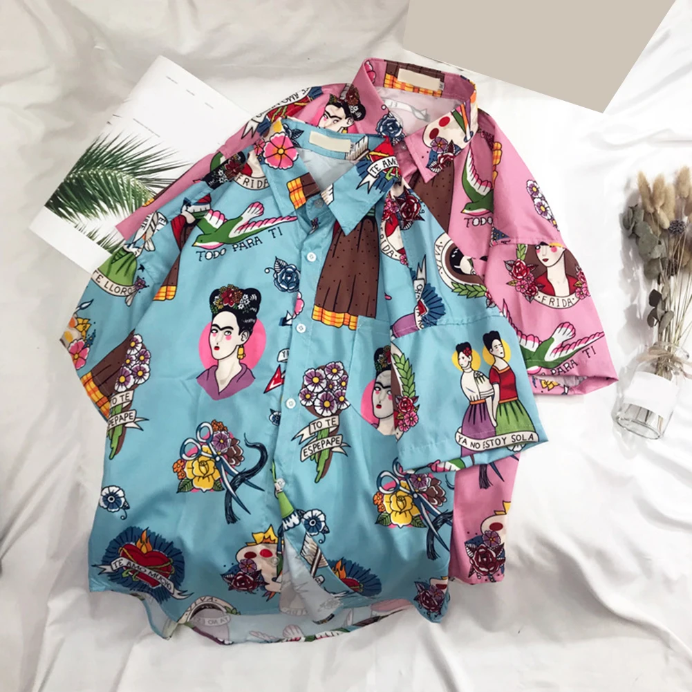 

Harajuku Couple Blouse Japanese Printed Short Sleeve Shirt 2019 Summer Men Tops Blouses Unisex Streetwear Blusas
