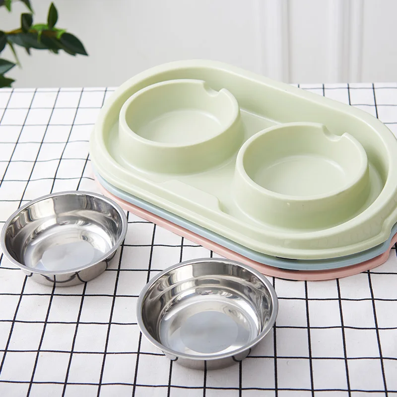 

Plastic+ Stainless steel Pet Feeder Dog Bowl Puppy Eatting Water Feeder