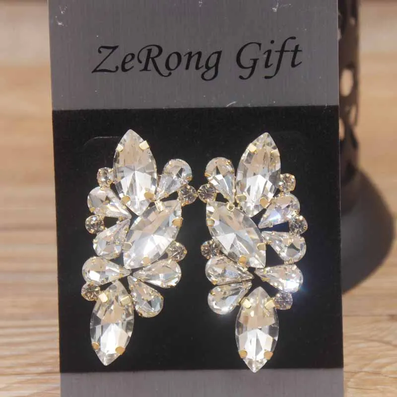 Zerong Multi rhinestone dangling earring gold crystal stone earring silver shiny women earring wedding /party deoration earring