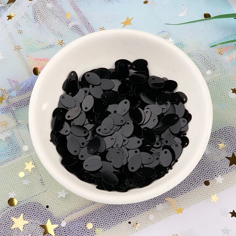Solid Black 10 г(280 шт)/Упаковка 5*8 мм овальная форма яйца блестки плоские ПВХ швейные ремесла с боковым отверстием танец живота аксессуар для одежды сделай сам - Цвет: Solid Black