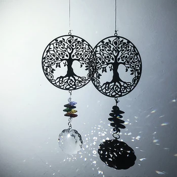 

H&D Chakra Crystal Sun Catcher Handmade Life Of Tree Crystal Prisms Rainbow Maker Hanging Suncatcher Ornament For Garden/Window