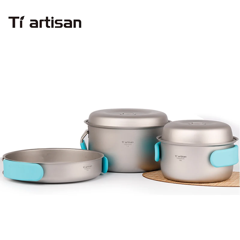Tiartisan puro titanium olla conjunto portátil plegable olla de cocción y multi-función de camping al aire libre de utensilios de cocina Ta8501Ti