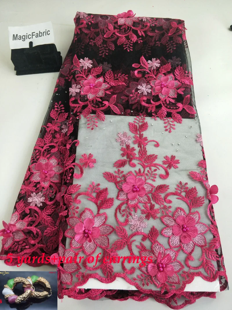 

French tulle net lace fabric With beads and stones 2018 high quality African lace fabric and a pair of For earrings Women CHY025
