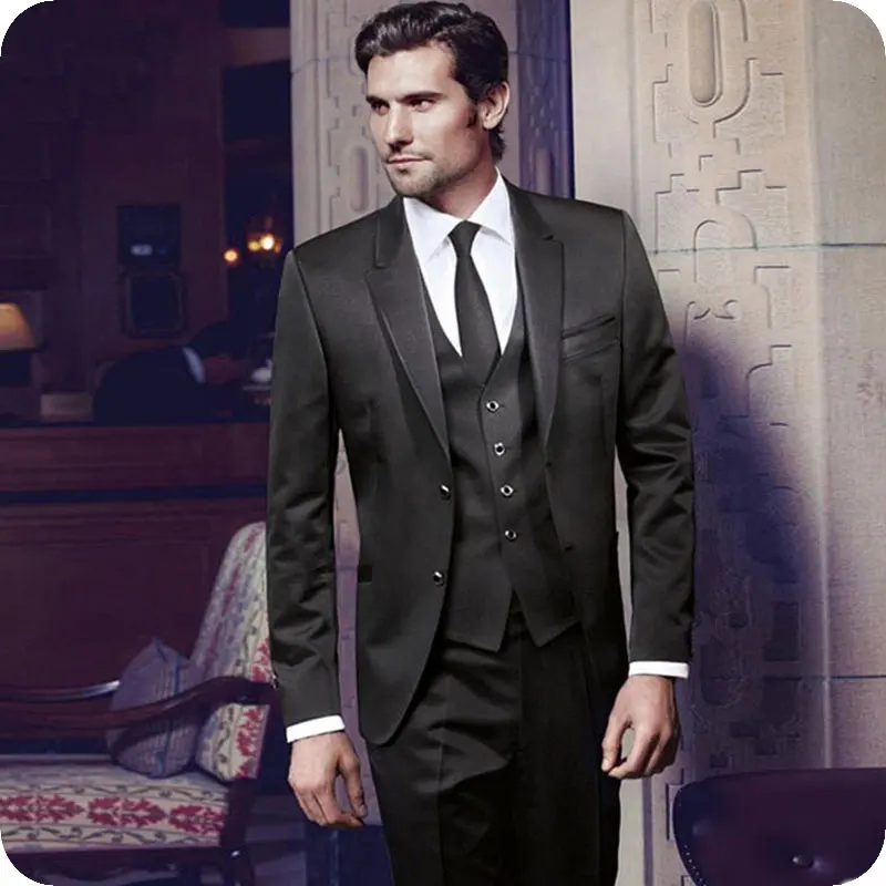 

Italian Tailored Black Men Suits Wedding Groom Tuxedo Man Suit Slim Fit Ternos 3Piece Jacket Pant Vest Vintage Costume Homme