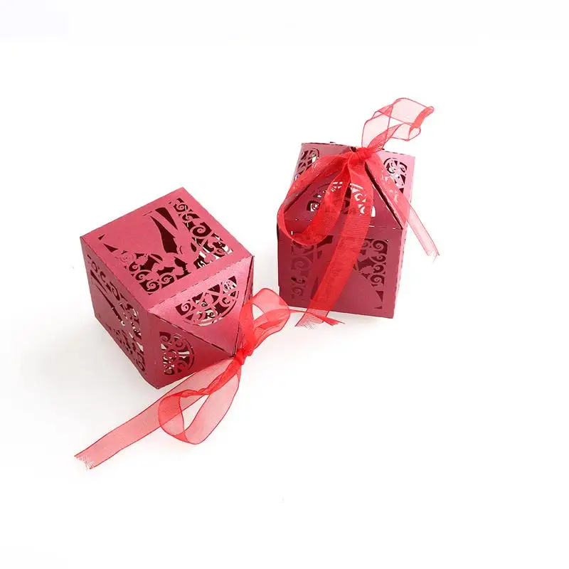 Свадебные Роскошные лазерной резки свадьба, сладости конфеты подарок любимые коробки с лентой украшения стола - Цвет: Красный