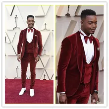 Винный красный свадебный костюм-тройка шаль с отворотом на заказ одежда для жениха(куртка+ брюки+ жилет