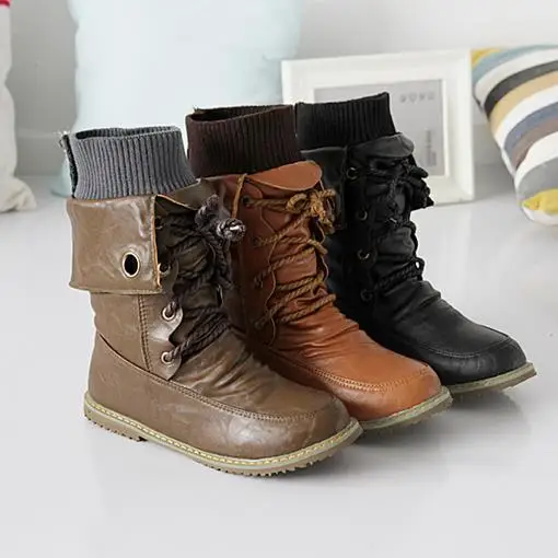 Зимние ботинки больших размеров; женские ботильоны из мягкой кожи на плоской подошве со шнуровкой и круглым носком; Цвет черный, коричневый, желтый; женская обувь
