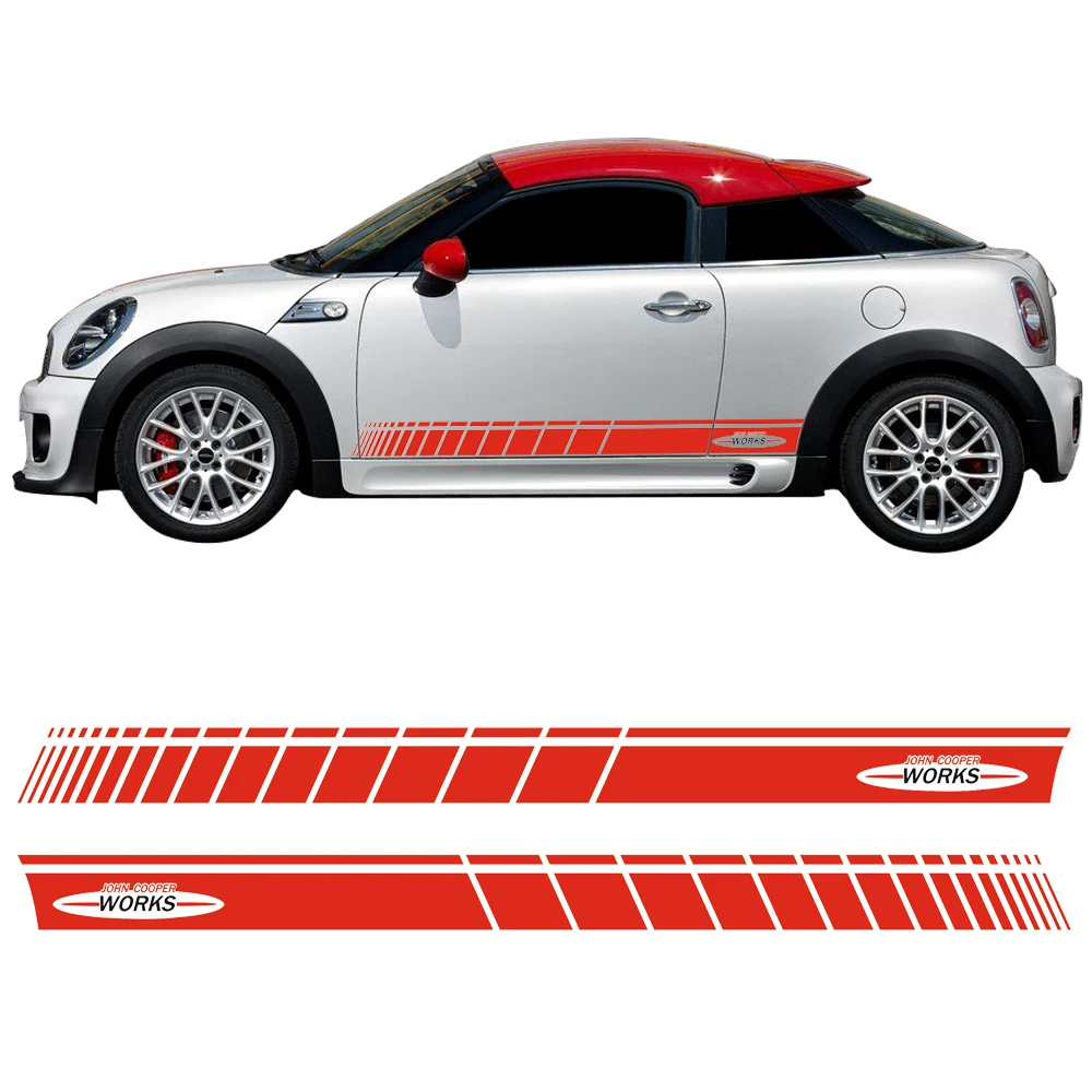 

Pair of Red / Black JCW John Cooper Works Side Skirt Door Racing Stripes Decal Sticker for MINI Cooper S