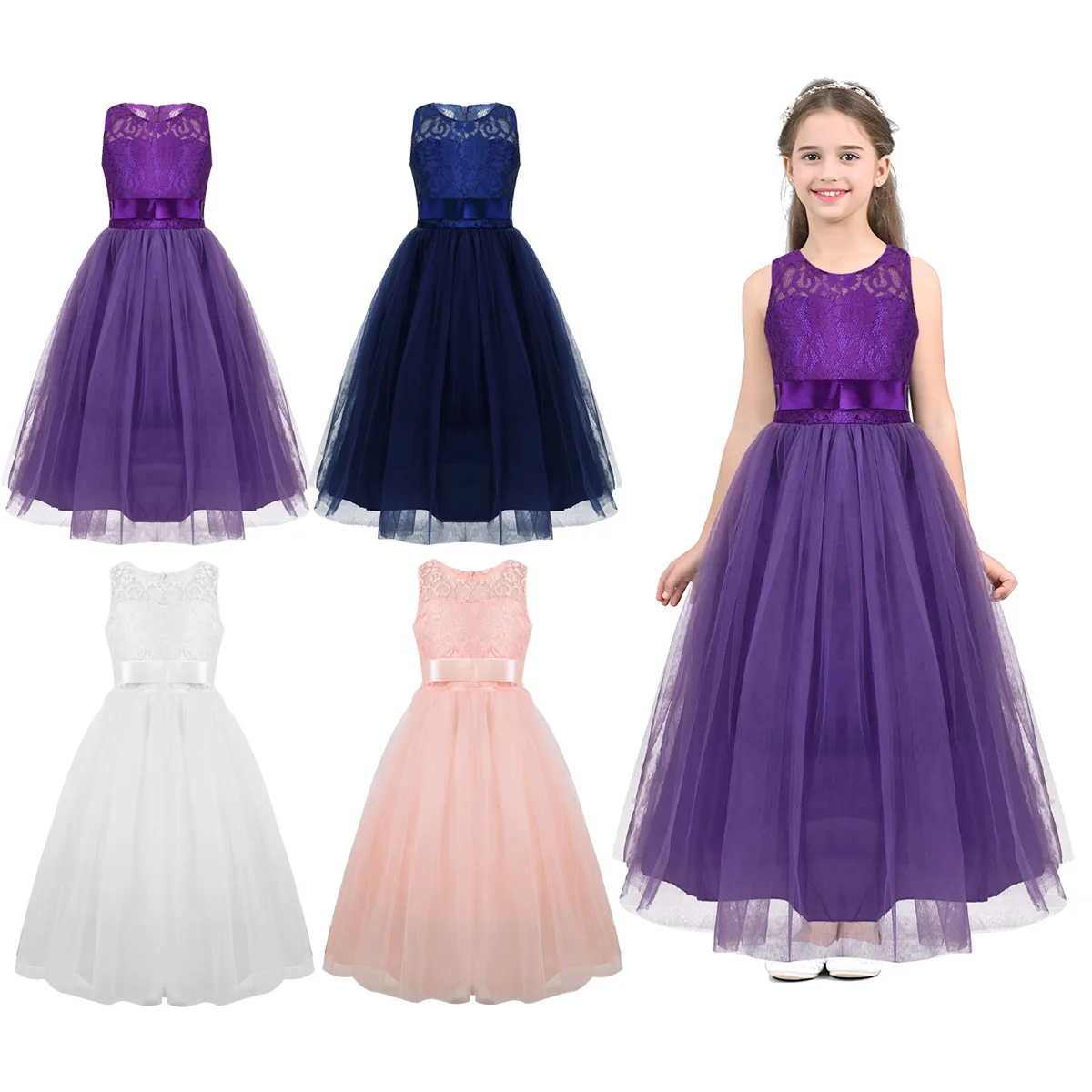 Элегантное летнее кружевное платье для девочек длинные вечерние платья из тюля для девочек-подростков Детские платья для девочек, свадебные торжественные платья принцессы