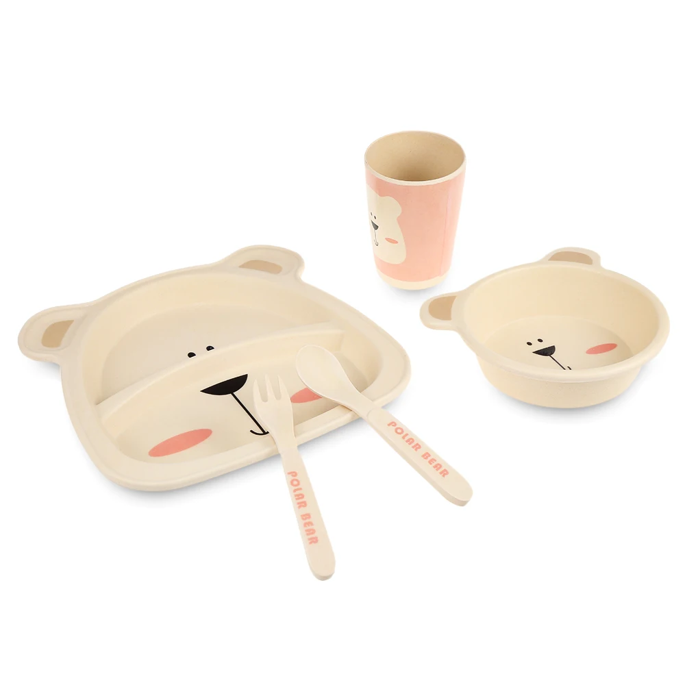 5pcs/Set 100% Bamboo Children Tableware Set Baby Kids Plate Creative Animal Cartoon Pattern Plate Bowl Cup Fork Dinnerware Gift 5pcs/Set 100% Bamboo Children Tableware Set Baby Kids Plate Creative Animal Cartoon Pattern Plate Bowl Cup Fork Dinnerware Gift