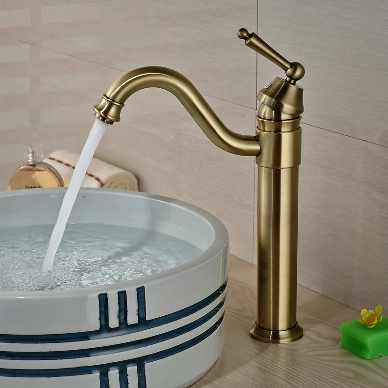 Single Hole Antique Bronze Bathroom Basin Faucet Polished Brass Faucet Hot Cold Water Mixer Tap