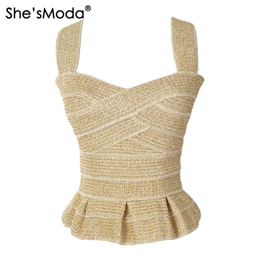 Shesmosmoda elegante babados bandagem ouro magro empurrar