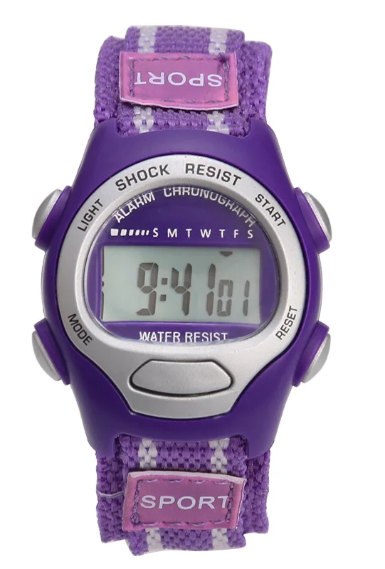 Спортивные часы для мальчиков и девочек, секундомер, часы с будильником цифровые водонепроницаемые часы, спортивные часы, цифровой нейлоновый ремешок, подходит для маленьких детей - Цвет: Фиолетовый